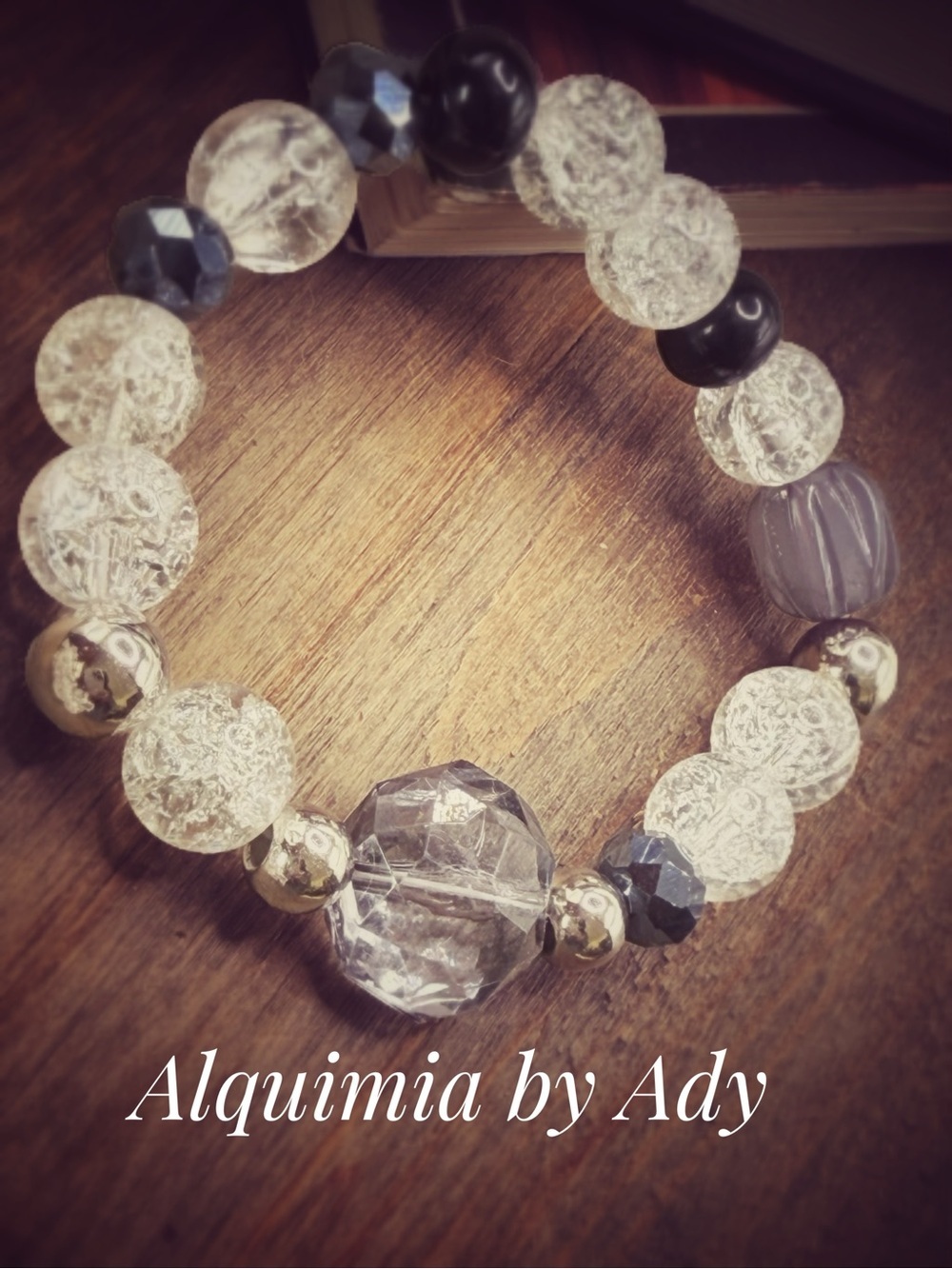 Clear Crystal and Black quartz Accent Beaded Bracelet